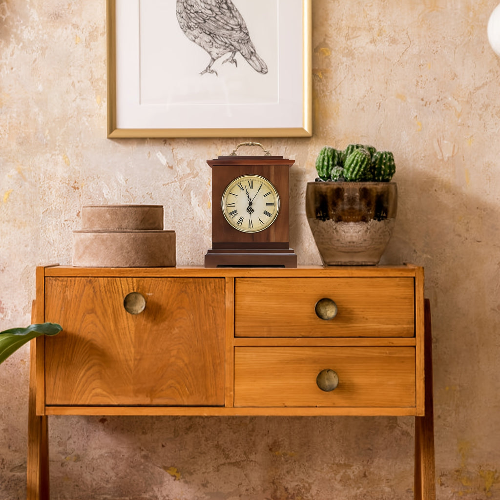 1pc Wooden Alarm Clock with Silent Sweep Movement & Retro Roman Numeral | Retro and Gorgeous Square Hidden Storage Table Clock with Arched Decoration - Hidden Money & Valuables Safe Box, Ideal for Living Room, Bedroom, Office