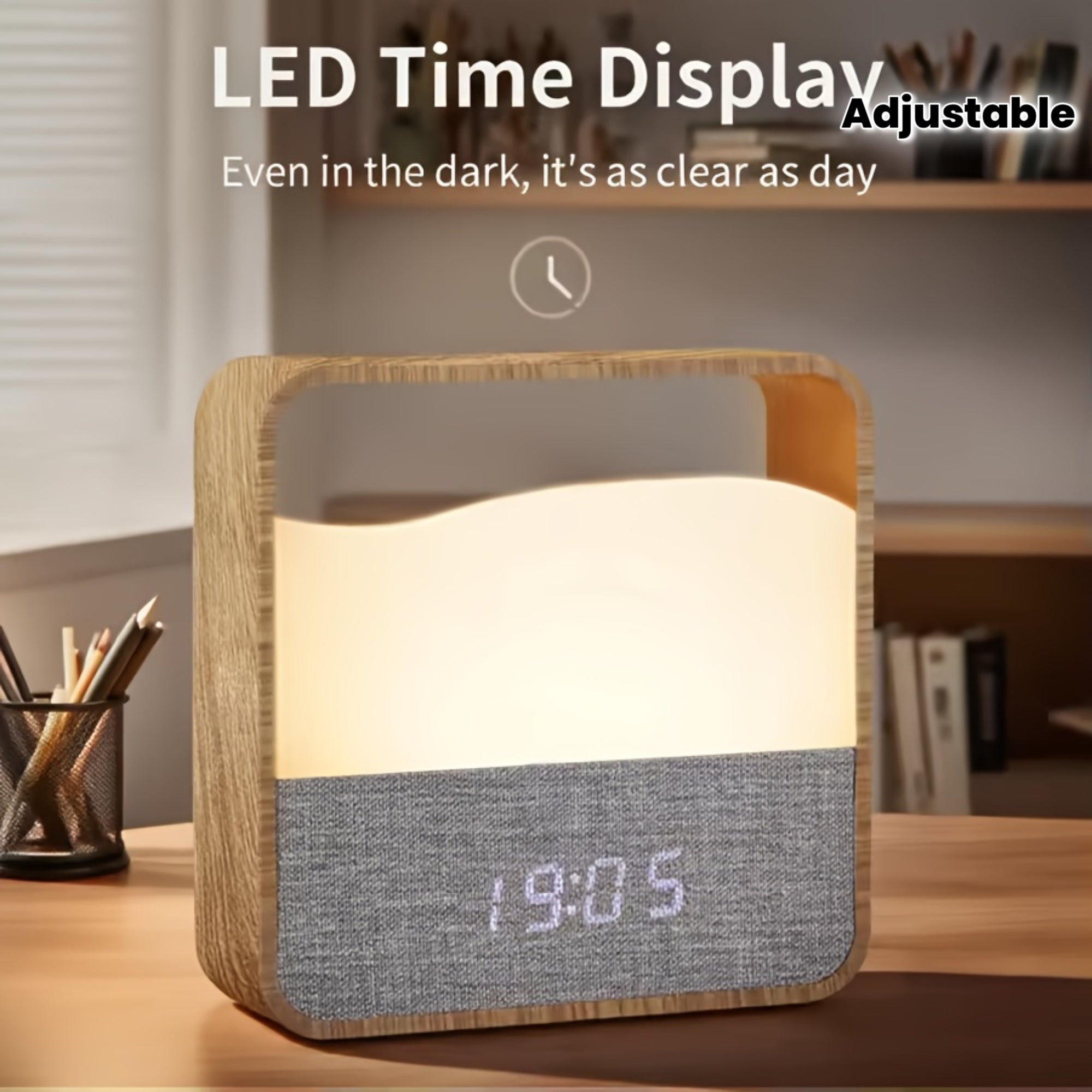 LED Bedside Lamp, Night Light with Alarm Clock, Time Display, Rechargeable Desk Night Light, Bedside Sleep Light, Portable LED Lamp, Adjustable Brightness Light, Soft Lighting Suitable for Home Bedrooms