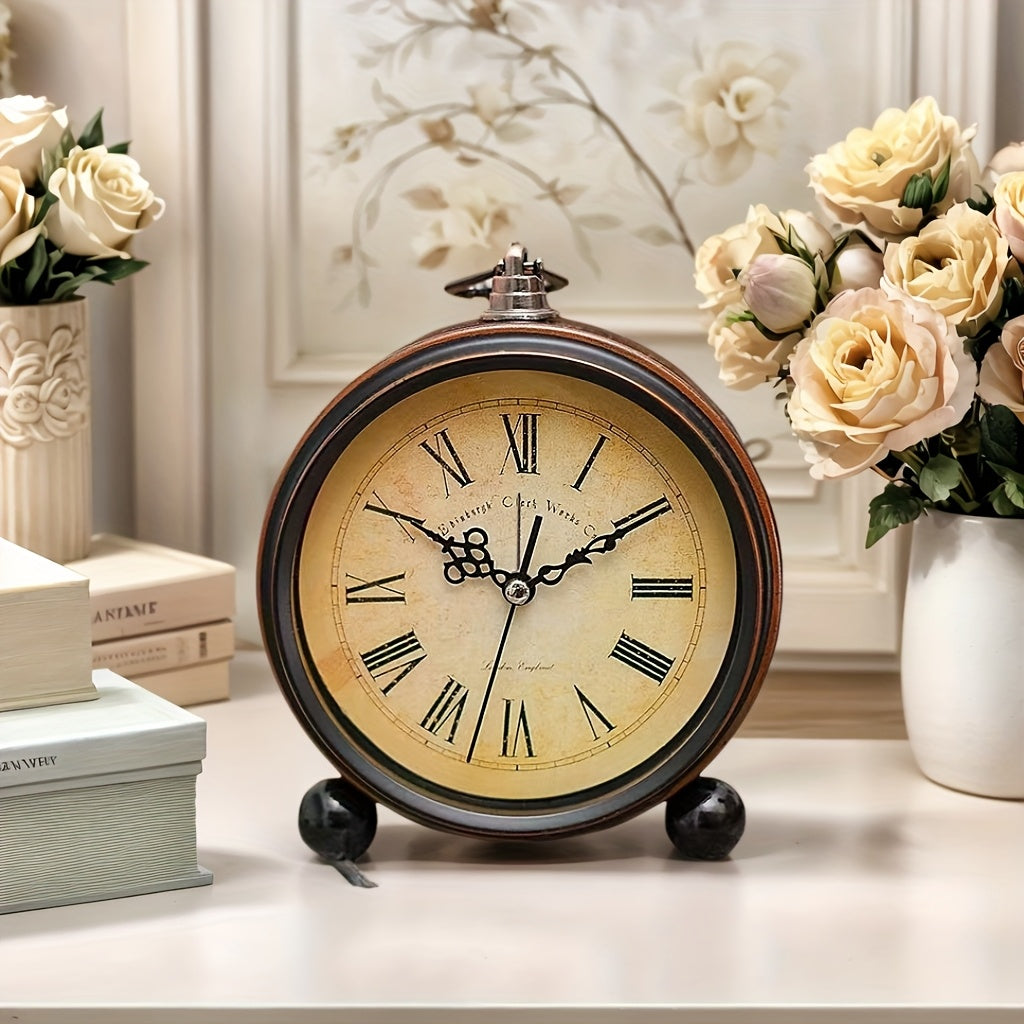 Retro Metal Alarm Clock Fashion Simple Nordic Style Clock European Style Living Room Decoration Hanging Bronze Color Clock Silent Walking Standing Clock Creative Multi-functional Clock