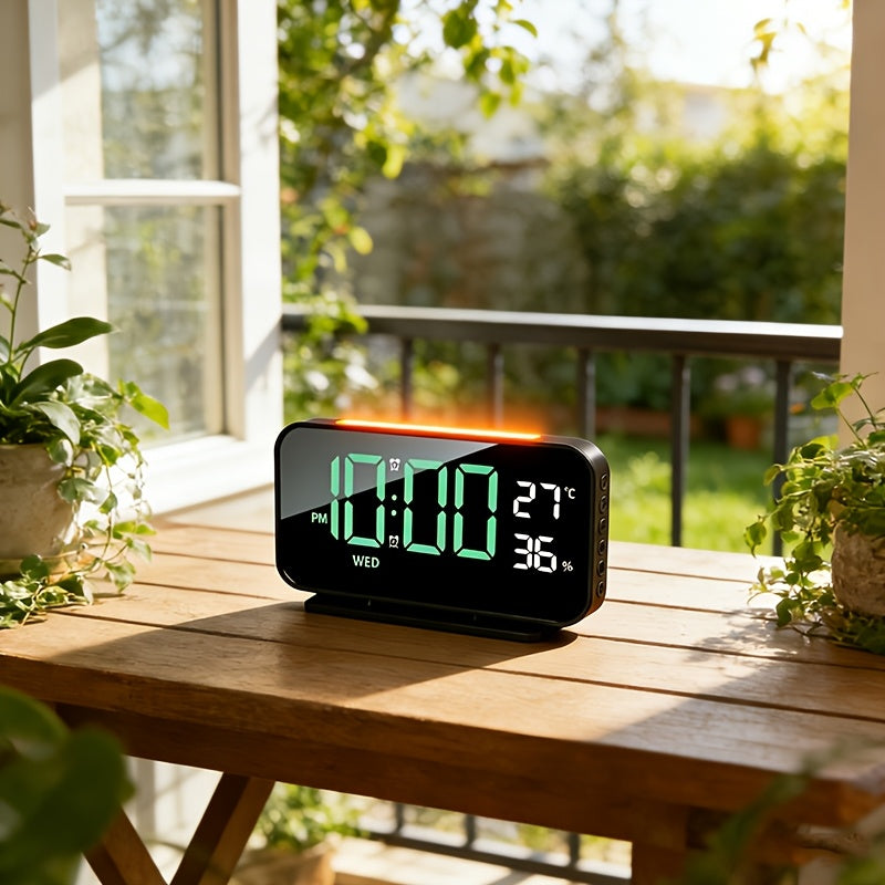 LED Clock Displaying Time, Temperature, and Humidity | Dual Alarms, Three-Level Brightness, USB Powered, Suitable for Indoor and Outdoor Use