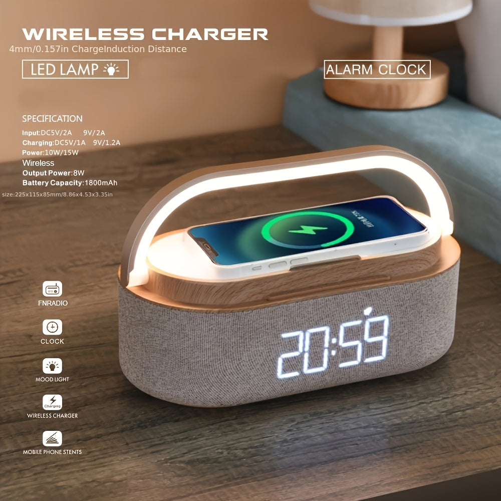2024 Latest Wireless Charger, Gift Alarm Clock Radio with Built-in Speakers, FM Radio & LED Night Light – Digital Bedside Alarm Clock for Bedroom Decor, Home Audio Device, Sleek Bedside Lamp, Sturdy Design, Smart Home Device, Gadget Enthusiasts
