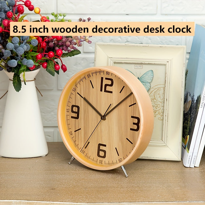 A European-Style Wooden Silent Alarm Clock, a Minimalist Decorative Pointer Table Clock for The Living Room, a Creative Art Solid Wood Timepiece, Perfect As a Gift for Christmas, Valentine'S Day, And New Year Celebrations