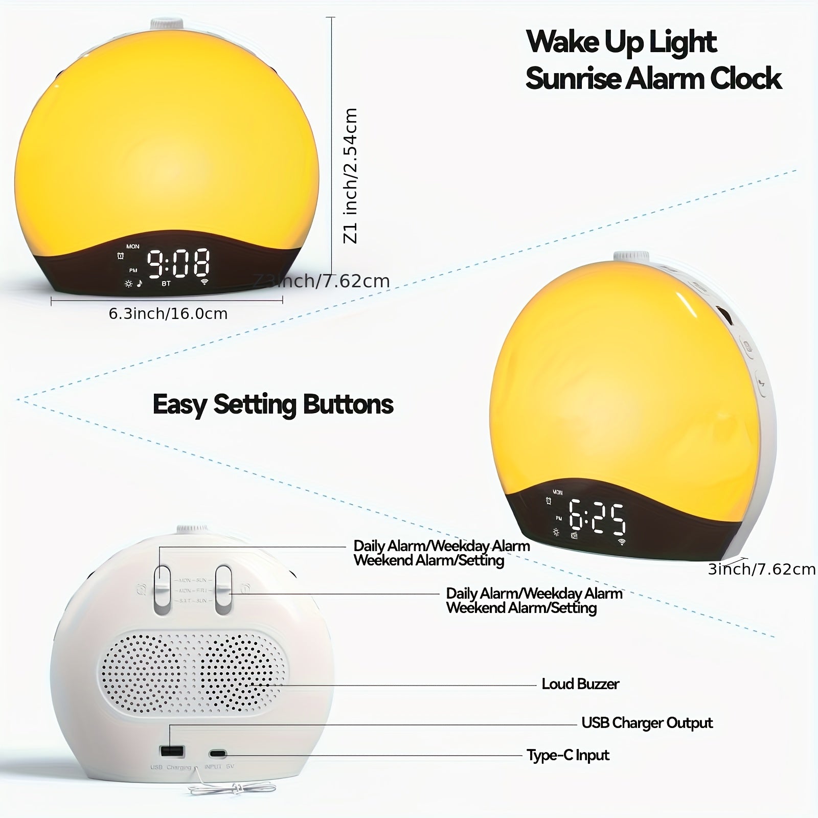 Sunrise Alarm Wake-Up Light, Bluetooth White Noise Machine with 22 Soothing Sounds, 17 Colorful Night Lights, Sunrise Simulation, Dual Alarm, FM Radio