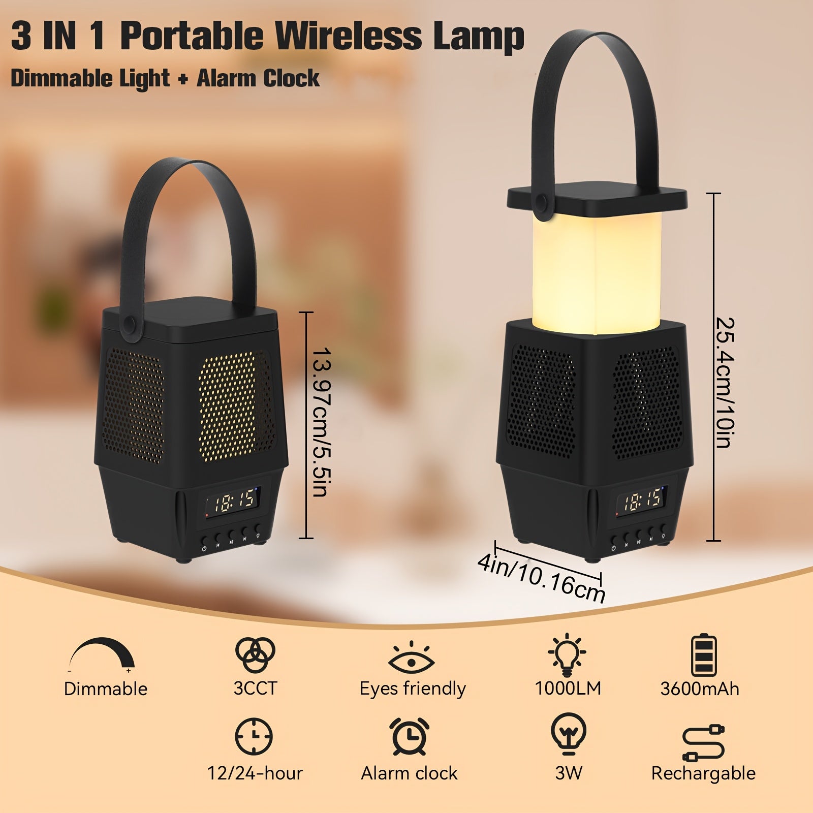 Three In One Multifunctional Night Light With Advanced Design, Desk Lamp With Three Color Temperatures And Seven Brightness Levels That Can Play Music, Clock\u002Falarm Clock, 3600mAh Lithium Battery Suitable For Desktop Lighting, New Year'S Gift