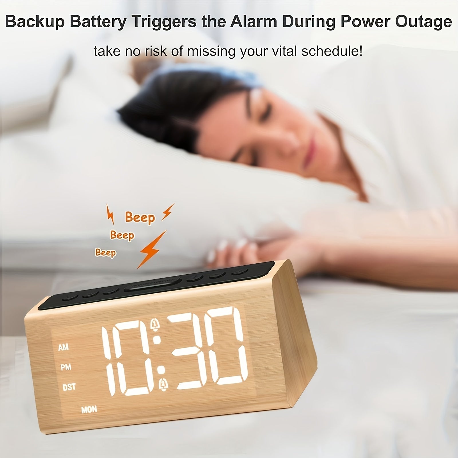 Bedroom Digital Alarm Clock - Electric LED Table Clock with Large Numbers, USB Plug-in, Loud Alarm, Simple Basic Digital Clock, Adjustable Volume, Dimmable, Suitable for Home and Office