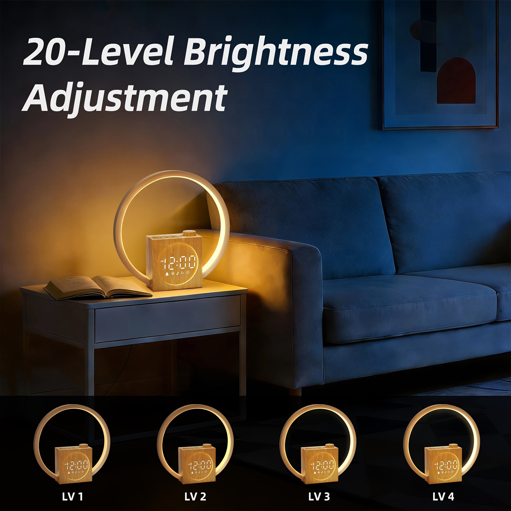 White Noise Alarm Clock with 12 Color Ambient Night Light | 30 Soothing Sounds, Sunrise Alarm, Digital Display, Powered, Suitable for Gifts for Adults, Couples, and Friends
