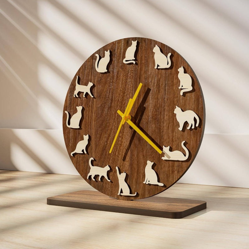 Cute -Themed Silent Non-Ticking Desk Clock with Alarm - Resin Battery-Powered Irregular Shaped Modern Minimalist Design, Hands & Yellow Face, Silhouettes - Home Office Bedroom Living Room Decor, Easy-Read Large Numbers, No Electricity Needed