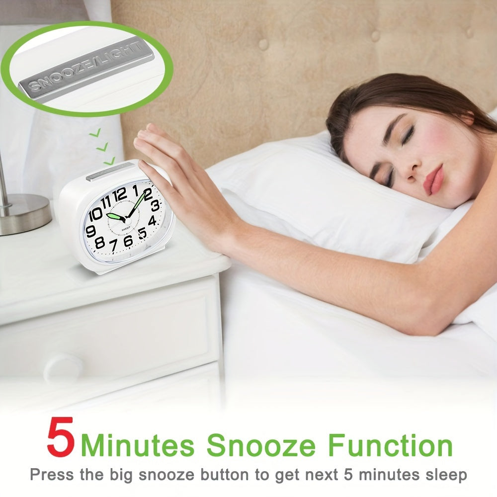 Silent Non-Ticking Alarm Clock with Night Light - Battery Operated, Large Dial, Snooze Feature, Easy to Use for Home & Travel