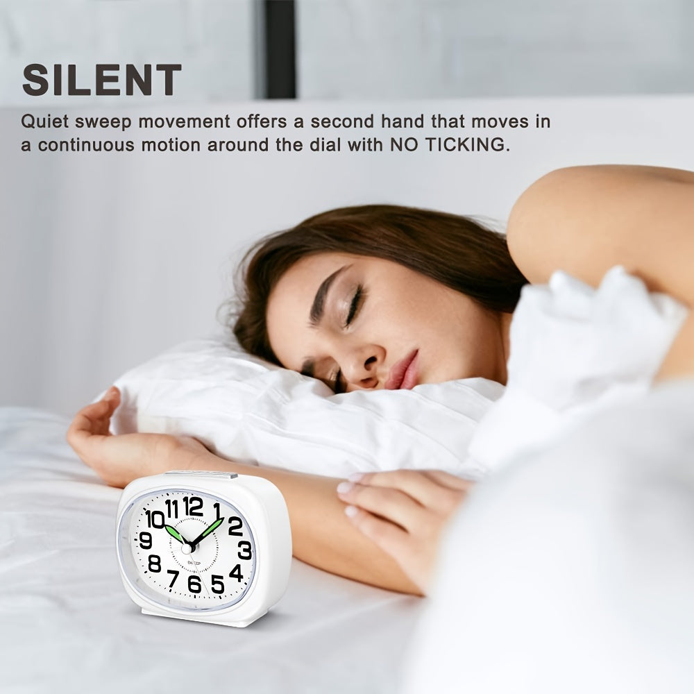 Silent Non-Ticking Alarm Clock with Night Light - Battery Operated, Large Dial, Snooze Feature, Easy to Use for Home & Travel