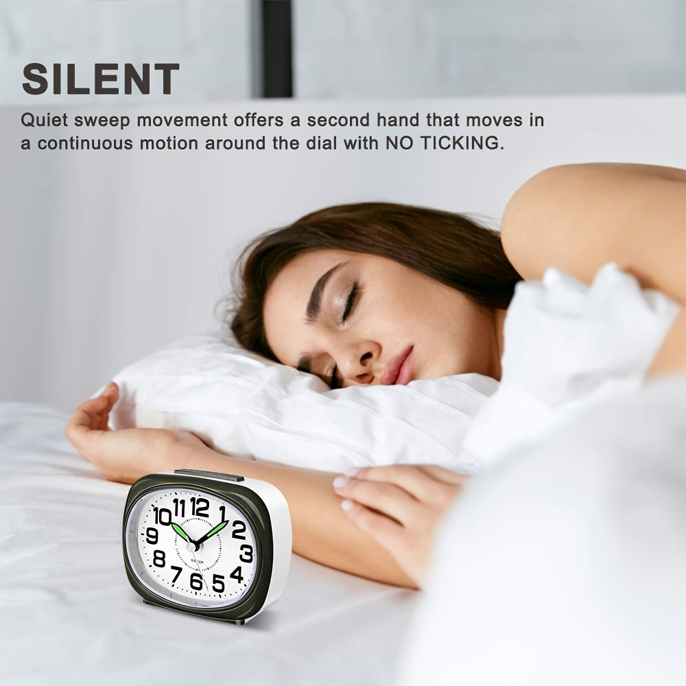 Silent Non-Ticking Alarm Clock with Night Light - Battery Operated, Large Dial, Snooze Feature, Easy to Use for Home & Travel