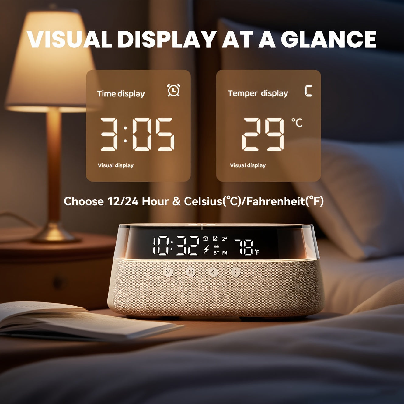 This Is a 6-In-1 Multifunctional Alarm Clock That Features 15W Wireless Charging, a Wireless Speaker, FM Radio, Dual Alarms, an Indoor Temperature Display, an RGB Night Light, And a USB Charger, Making It Perfect for Your Bedside