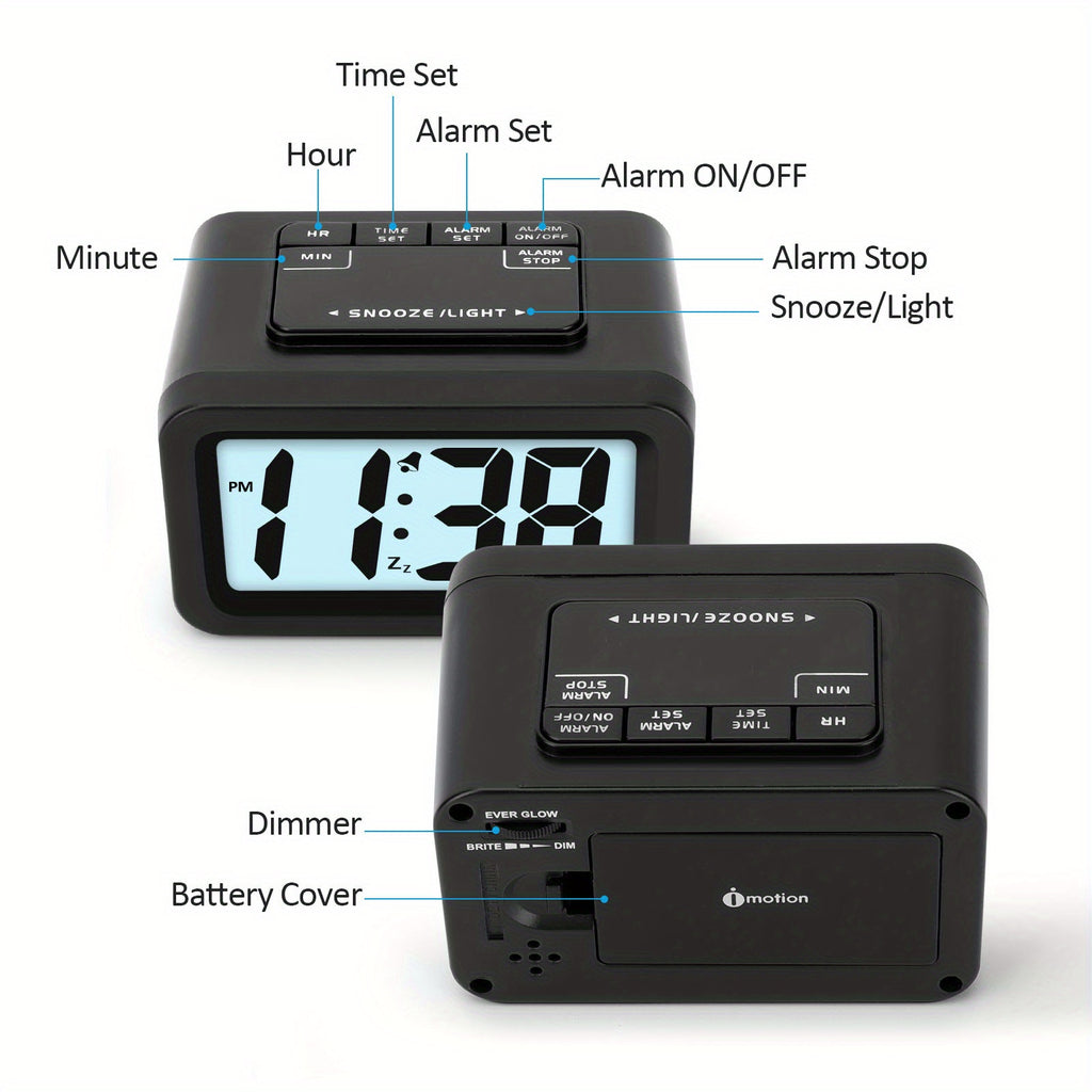 Brightness Adjustable Digital Alarm Clock 0-100 with Snooze HD Display for Home Travel Office Use