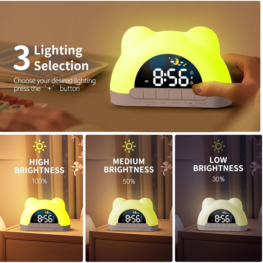 Alarm Clock with Night Light, Children's Alarm Clock, Wake-up Children's Color Changing Alarm Clock, 11 Color Night Light Cat Clock, 10 Soothing Music, Children's Lock, Dual Alarm Clock, Sleep Training, Perfect Birthday Or New Year Gift