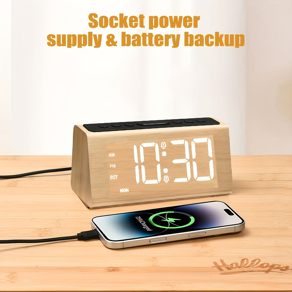 Bedroom Digital Alarm Clock - Electric LED Table Clock with Large Numbers, USB Plug-in, Loud Alarm, Simple Basic Digital Clock, Adjustable Volume, Dimmable, Suitable for Home and Office
