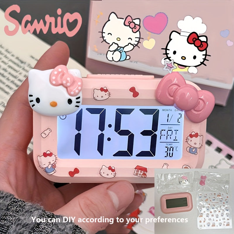 Hello Kitty Alarm Clock Sanrio Hello Kitty Large Pink Screen Alarm Clock | Cute Anime Night Light Desktop Decoration, Perfect for Dormitories and Bedrooms, Enchanting Gift Ideas, Cute Bow Design with Stickers, DIY Your Favorite Appearance