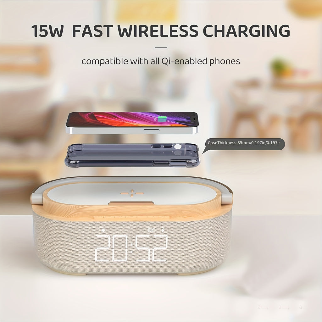 2024 Latest Wireless Charger, Gift Alarm Clock Radio with Built-in Speakers, FM Radio & LED Night Light – Digital Bedside Alarm Clock for Bedroom Decor, Home Audio Device, Sleek Bedside Lamp, Sturdy Design, Smart Home Device, Gadget Enthusiasts