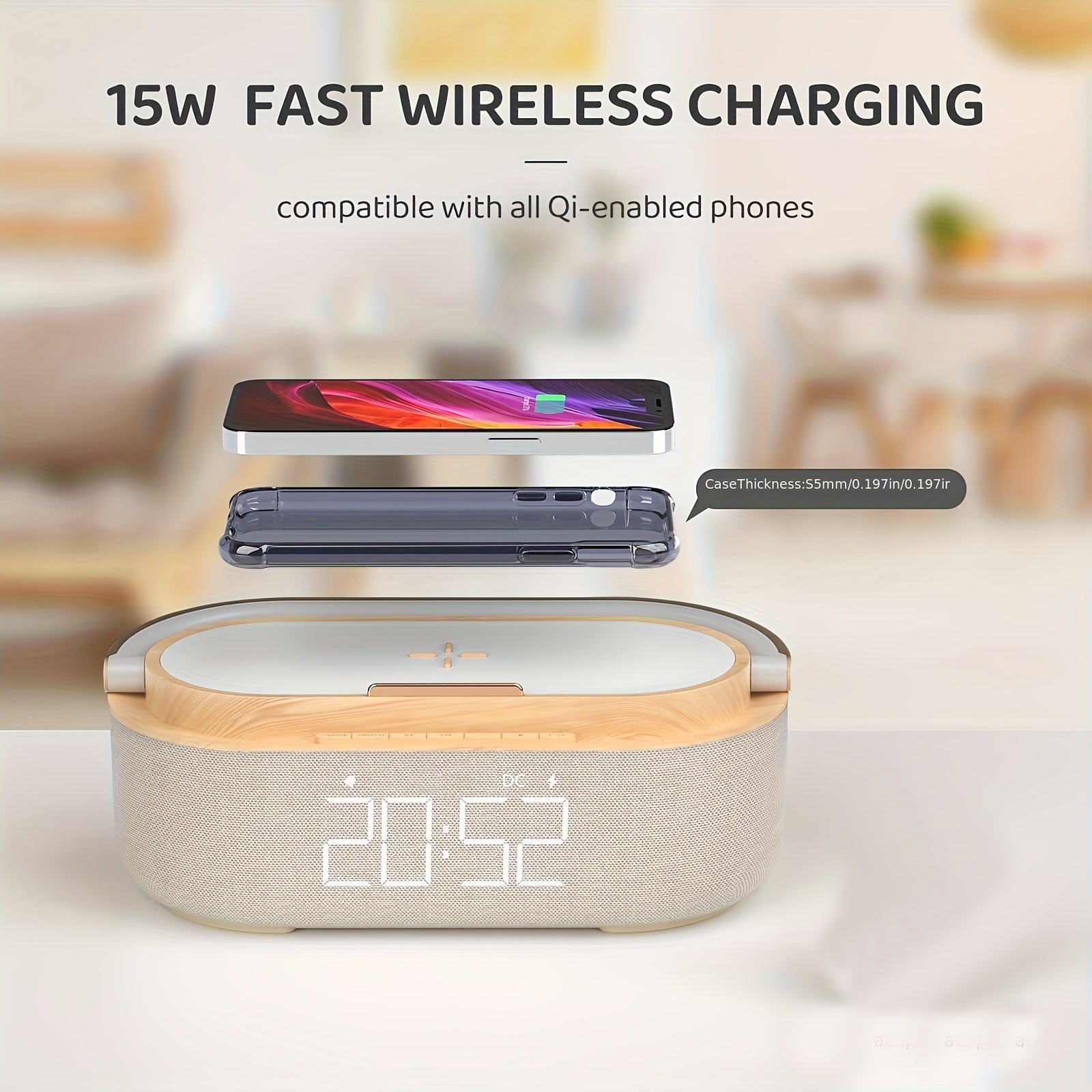 2024 Latest Wireless Charger, Gift Alarm Clock Radio with Built-in Speakers, FM Radio & LED Night Light – Digital Bedside Alarm Clock for Bedroom Decor, Home Audio Device, Sleek Bedside Lamp, Sturdy Design, Smart Home Device, Gadget Enthusiasts