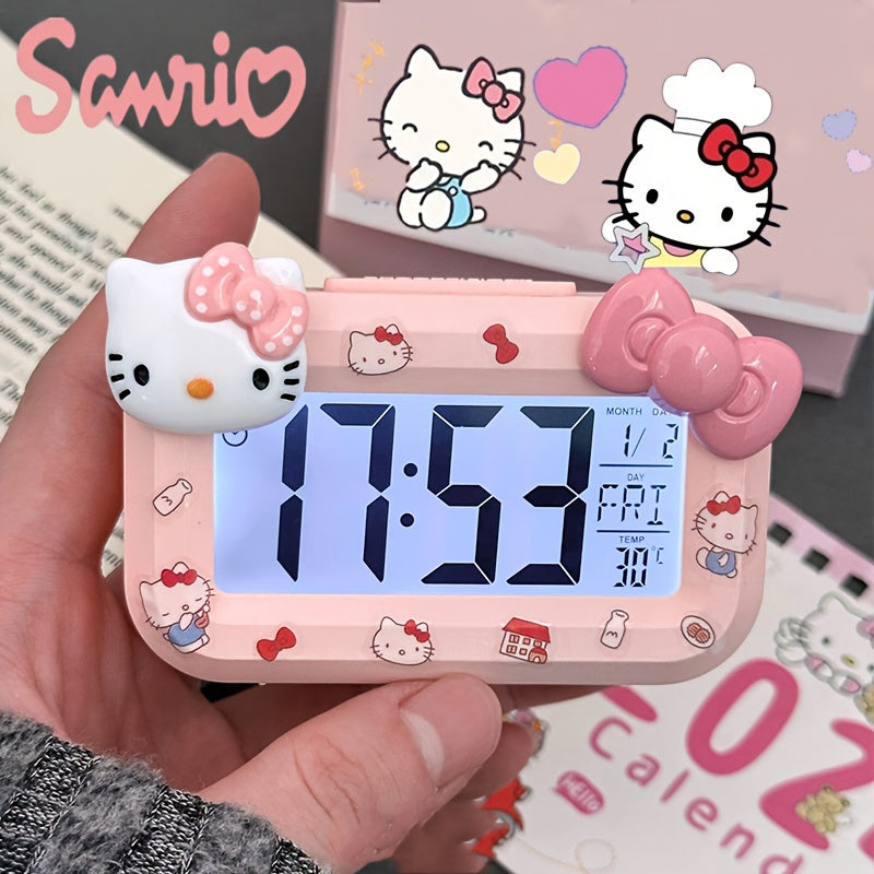 Hello Kitty Alarm Clock Sanrio Hello Kitty Large Pink Screen Alarm Clock | Cute Anime Night Light Desktop Decoration, Perfect for Dormitories and Bedrooms, Enchanting Gift Ideas, Cute Bow Design with Stickers, DIY Your Favorite Appearance