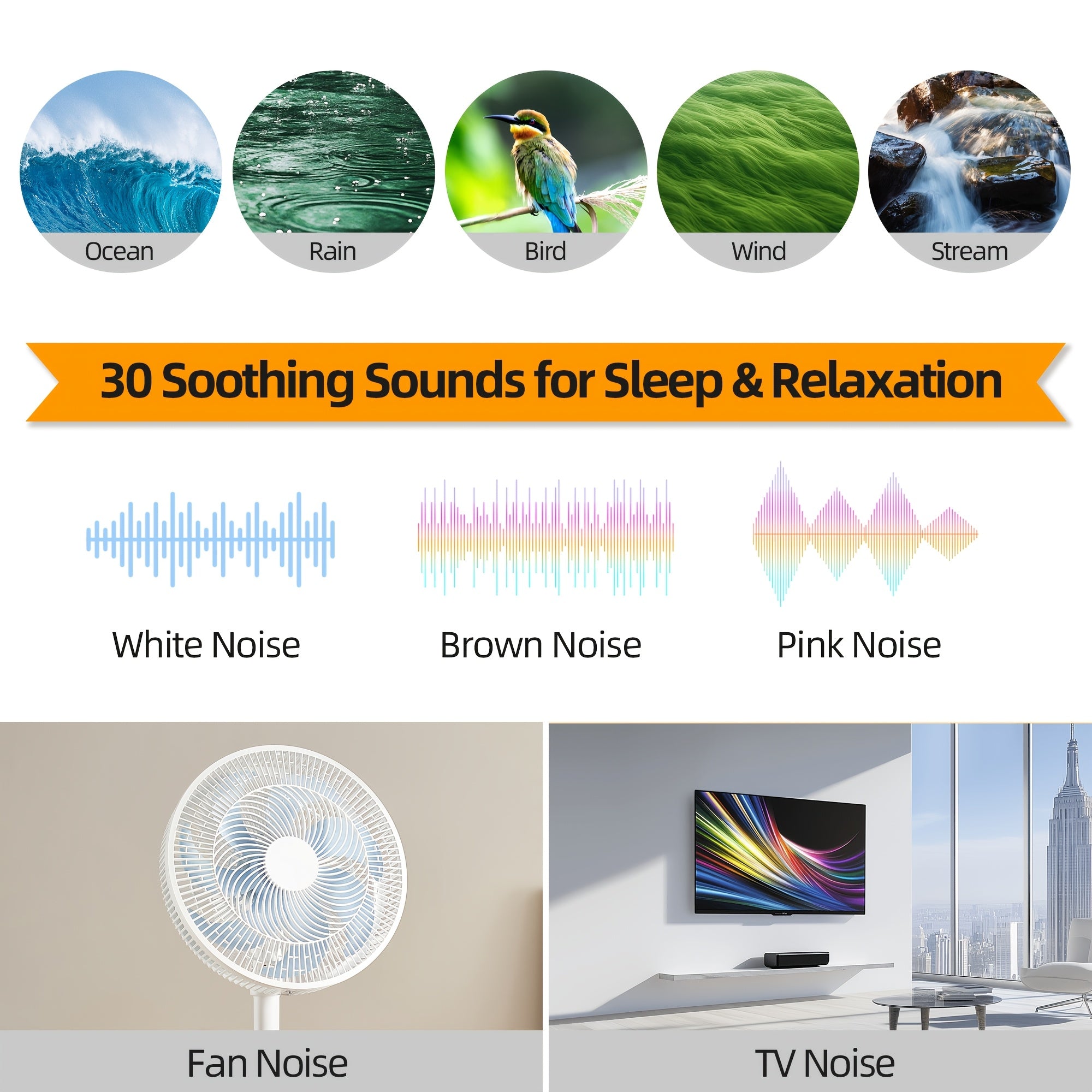 White Noise Machine with 7 Alarm Sounds & 20 Relaxing Music Tracks - Adjustable Volume, Night Light & Timer Suitable for Sleep,, Focus Aid - Digital Alarm Clock with Soothing Sound Generator for Adults, Bedside Sleep Helper