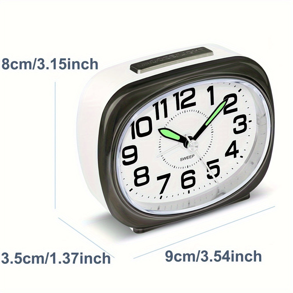 Silent Non-Ticking Alarm Clock with Night Light - Battery Operated, Large Dial, Snooze Feature, Easy to Use for Home & Travel