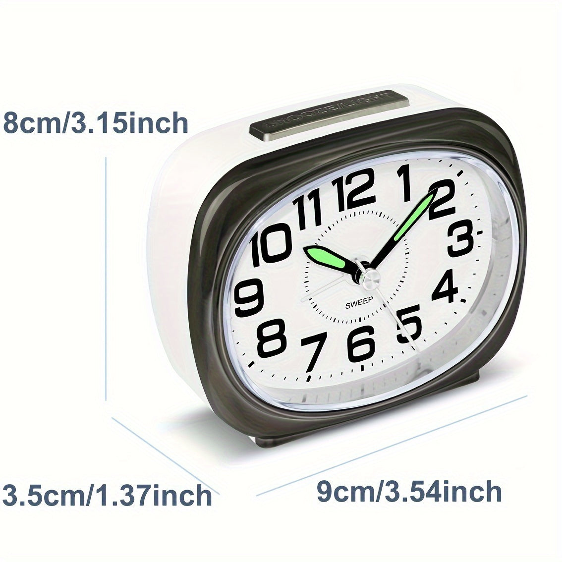 Silent Non-Ticking Alarm Clock with Night Light - Battery Operated, Large Dial, Snooze Feature, Easy to Use for Home & Travel