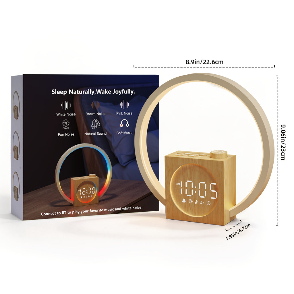 White Noise Alarm Clock with 12 Color Ambient Night Light | 30 Soothing Sounds, Sunrise Alarm, Digital Display, Powered, Suitable for Gifts for Adults, Couples, and Friends