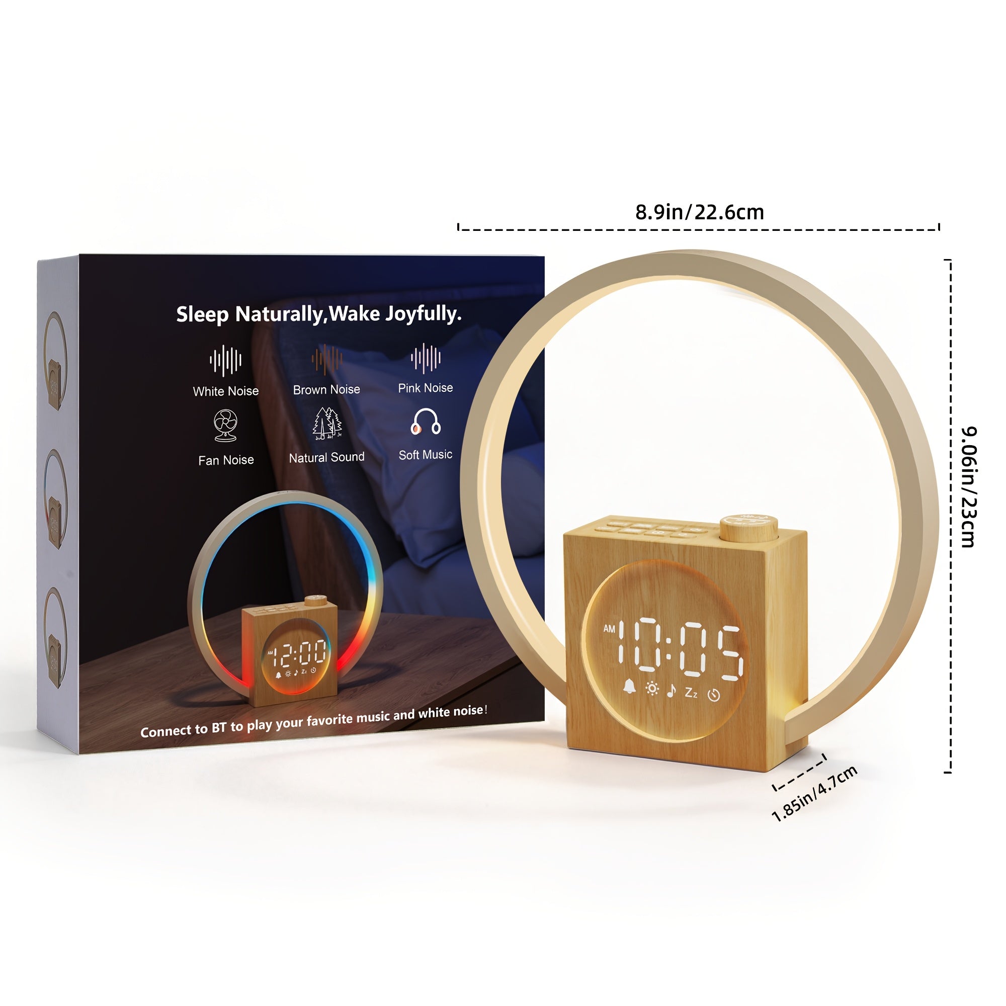 White Noise Alarm Clock with 12 Color Ambient Night Light | 30 Soothing Sounds, Sunrise Alarm, Digital Display, Powered, Suitable for Gifts for Adults, Couples, and Friends