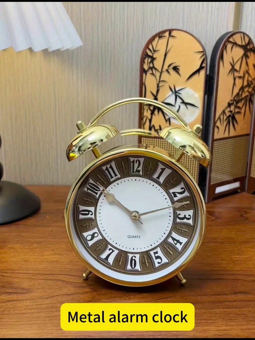5.9-Inch Vintage Metal Retro Luxury Alarm Clock with Silent Running Time, Mechanical Double Bell Design & Night Light - Silent Alarm, Large Easy-to-Read Face, Round Arched Frame - For Bedroom, Living Room, Office, Dorm - Compatible With Aa Batteries