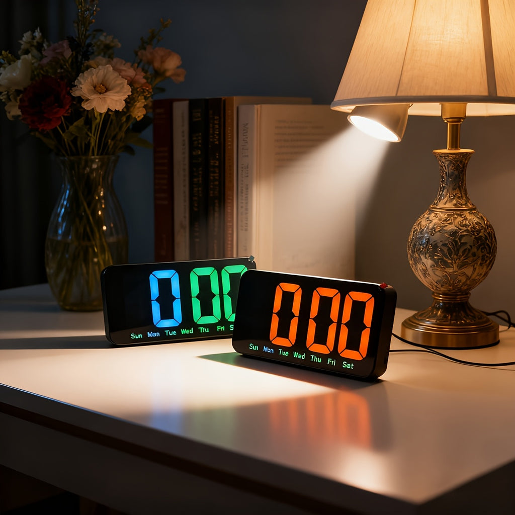 Intelligent Clock Simple Large-Screen LED Display Intelligent Clock, a Clock That Can Be Hung on the Wall or Placed Upright, a Living Room Clock with Temperature Display and Multifunctional Alarm Functions