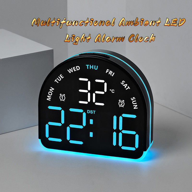 2025 New LED Atmosphere Light Electronic Clock | Multifunctional Alarm Clock with Home Decor Table Clock, Temperature Display, Multiple Alarm Groups, Large Display, Powered