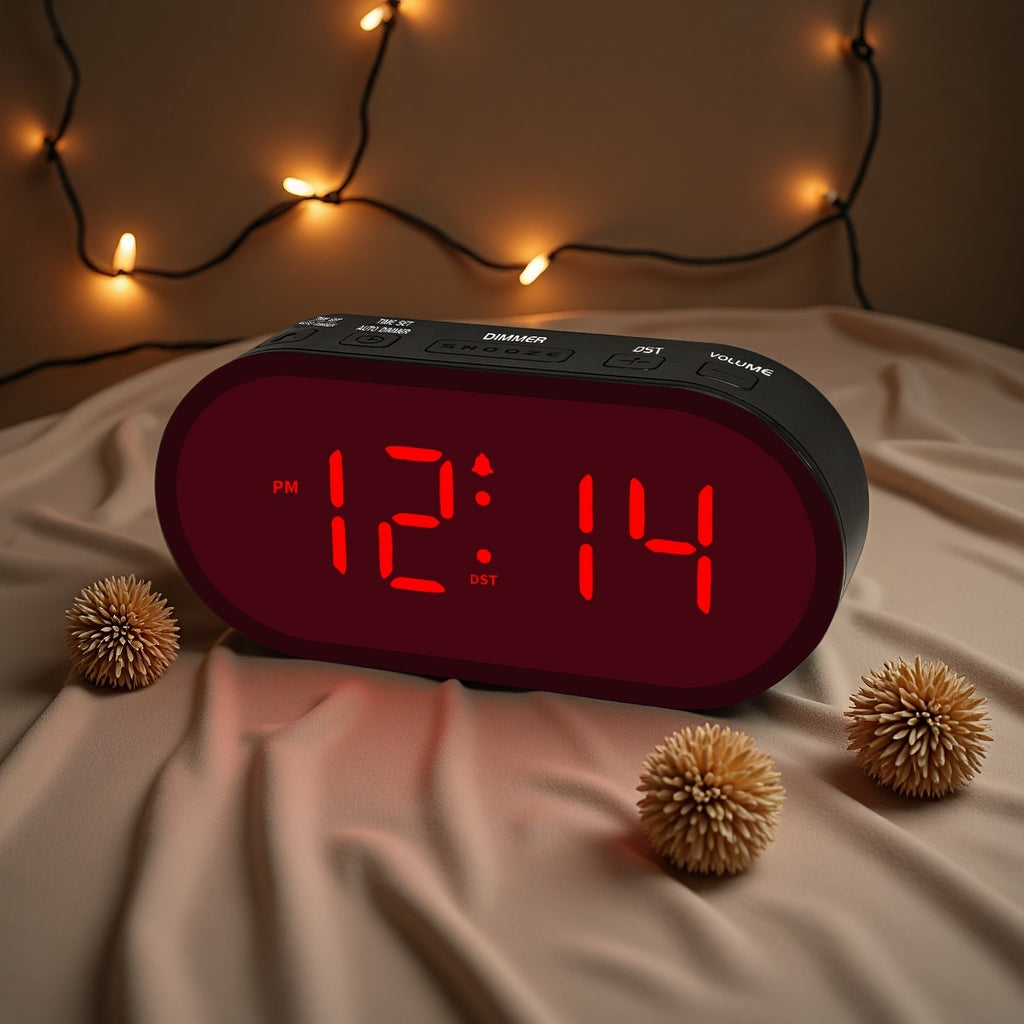 LED Digital Alarm Clock, Compact Wall Clock, Powered by Batteries, Features Adjustable Brightness with Three Levels, a Dim Night Mode, Automatic Dimming, Auto Daylight Saving Time Adjustment, Supports Both 12 And 24-Hour Formats, Cordless Design