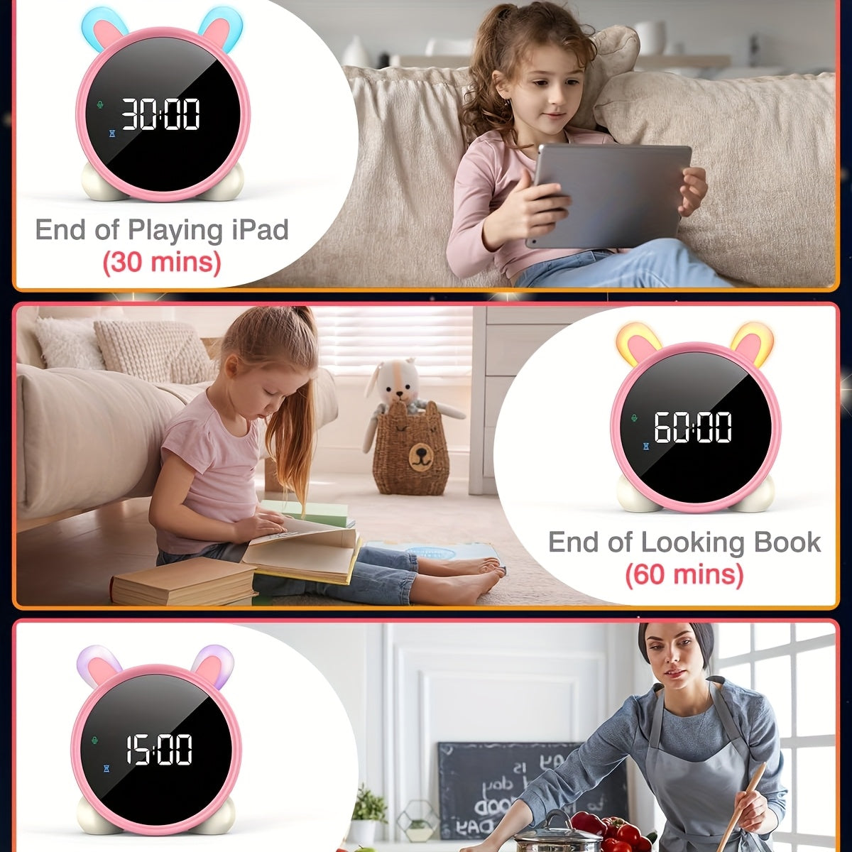 Smart Alarm Clock with Colorful Soft Night Light, Temperature Timer, and Music Playback - USB Rechargeable, Large Display, Battery, Perfect for Bedroom or Home Decor