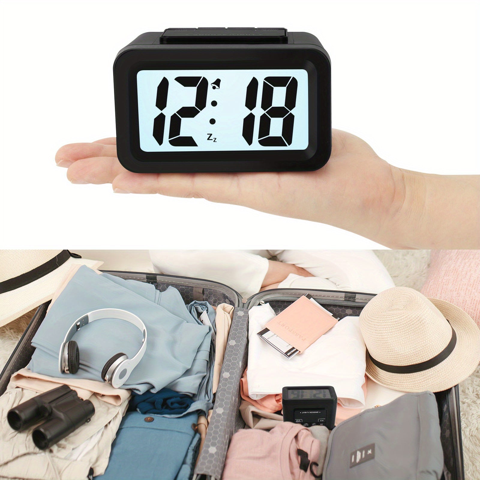 Brightness Adjustable Digital Alarm Clock 0-100 with Snooze HD Display for Home Travel Office Use
