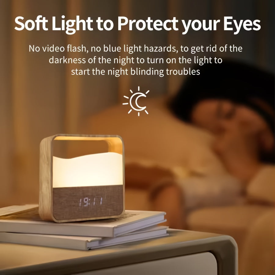LED Bedside Lamp, Night Light with Alarm Clock, Time Display, Rechargeable Desk Night Light, Bedside Sleep Light, Portable LED Lamp, Adjustable Brightness Light, Soft Lighting Suitable for Home Bedrooms