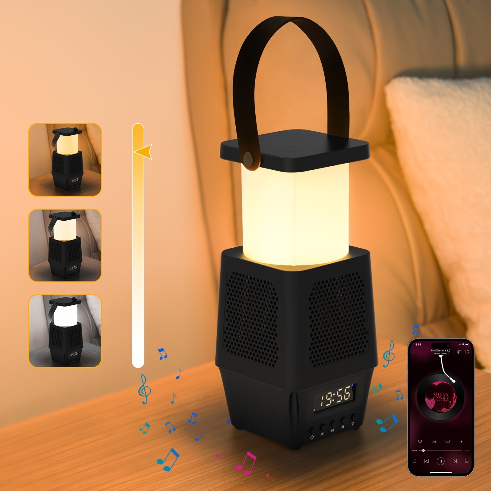 Three In One Multifunctional Night Light With Advanced Design, Desk Lamp With Three Color Temperatures And Seven Brightness Levels That Can Play Music, Clock\u002Falarm Clock, 3600mAh Lithium Battery Suitable For Desktop Lighting, New Year'S Gift