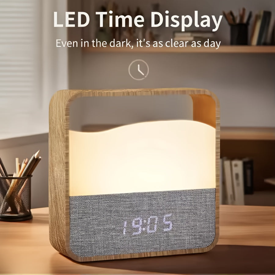 LED Bedside Lamp, Night Light with Alarm Clock, Time Display, Rechargeable Desk Night Light, Bedside Sleep Light, Portable LED Lamp, Adjustable Brightness Light, Soft Lighting Suitable for Home Bedrooms