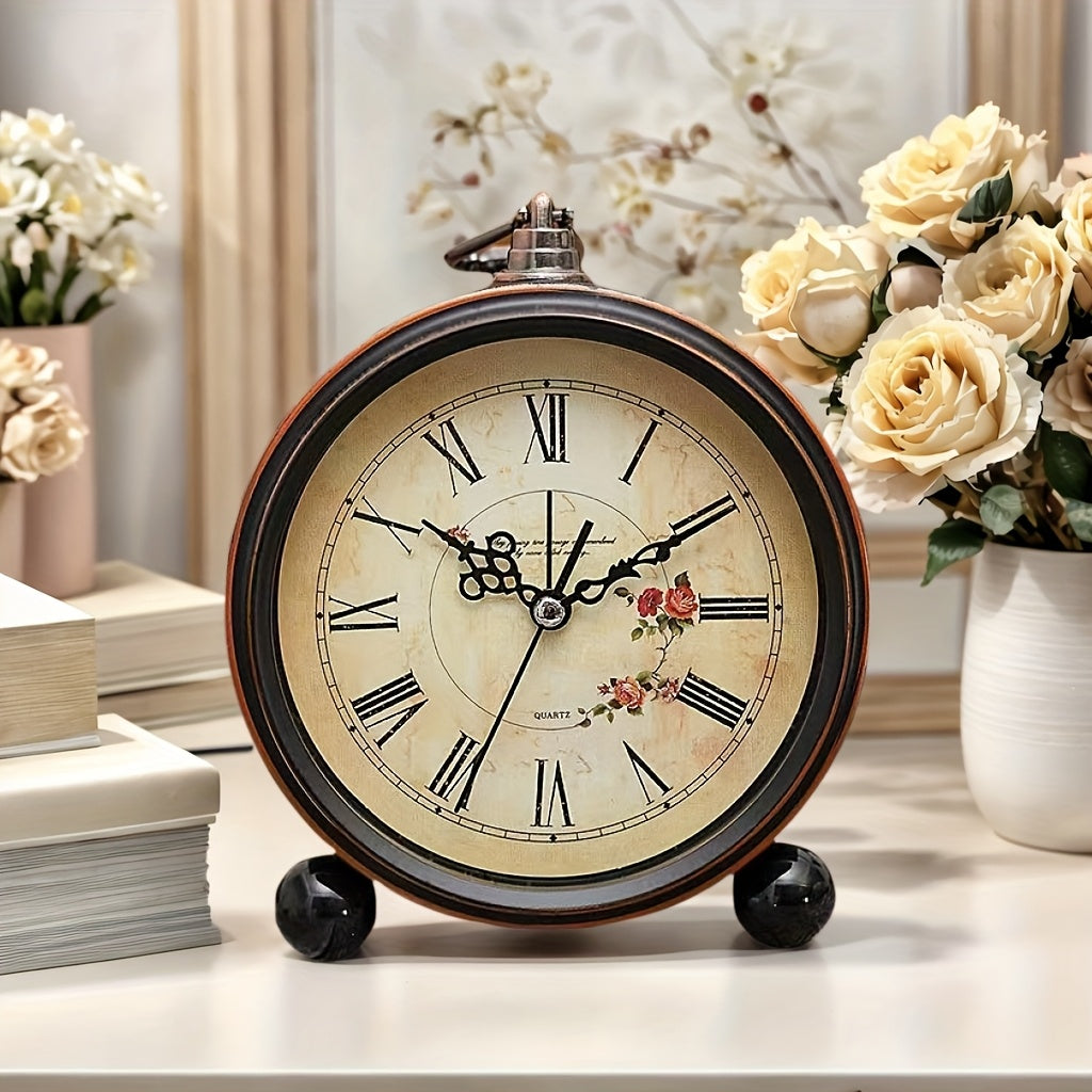 Retro Metal Alarm Clock Fashion Simple Nordic Style Clock European Style Living Room Decoration Hanging Bronze Color Clock Silent Walking Standing Clock Creative Multi-functional Clock