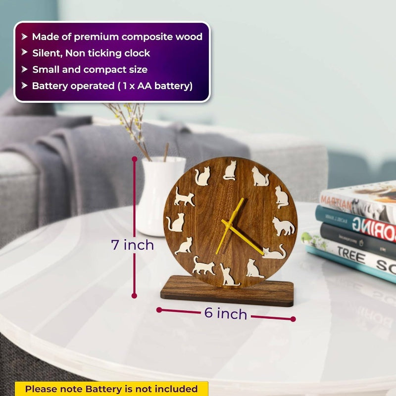 Cute -Themed Silent Non-Ticking Desk Clock with Alarm - Resin Battery-Powered Irregular Shaped Modern Minimalist Design, Hands & Yellow Face, Silhouettes - Home Office Bedroom Living Room Decor, Easy-Read Large Numbers, No Electricity Needed