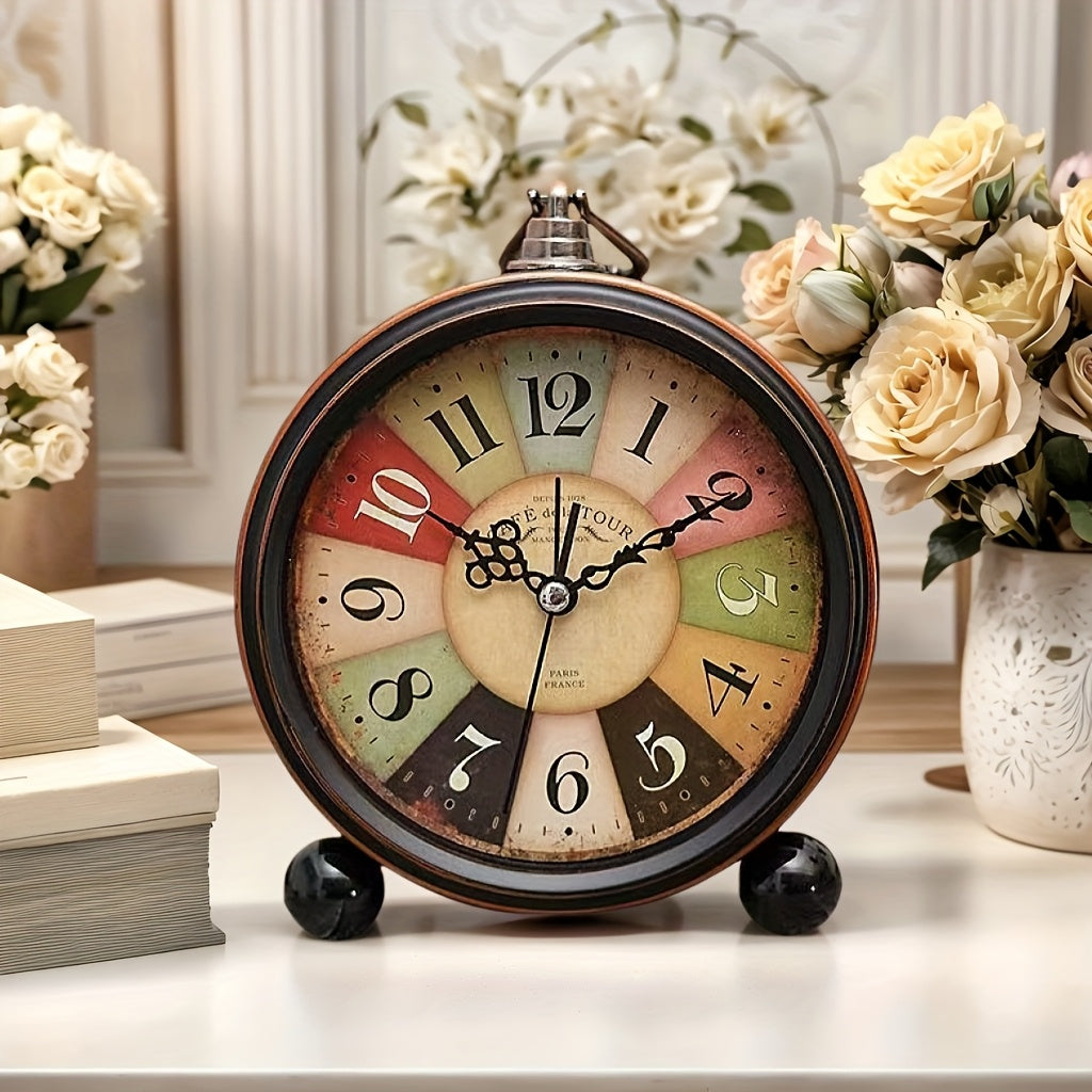 Retro Metal Alarm Clock Fashion Simple Nordic Style Clock European Style Living Room Decoration Hanging Bronze Color Clock Silent Walking Standing Clock Creative Multi-functional Clock
