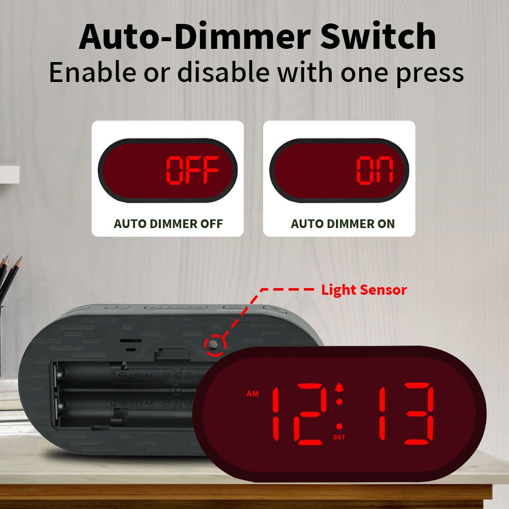 LED Digital Alarm Clock, Compact Wall Clock, Powered by Batteries, Features Adjustable Brightness with Three Levels, a Dim Night Mode, Automatic Dimming, Auto Daylight Saving Time Adjustment, Supports Both 12 And 24-Hour Formats, Cordless Design