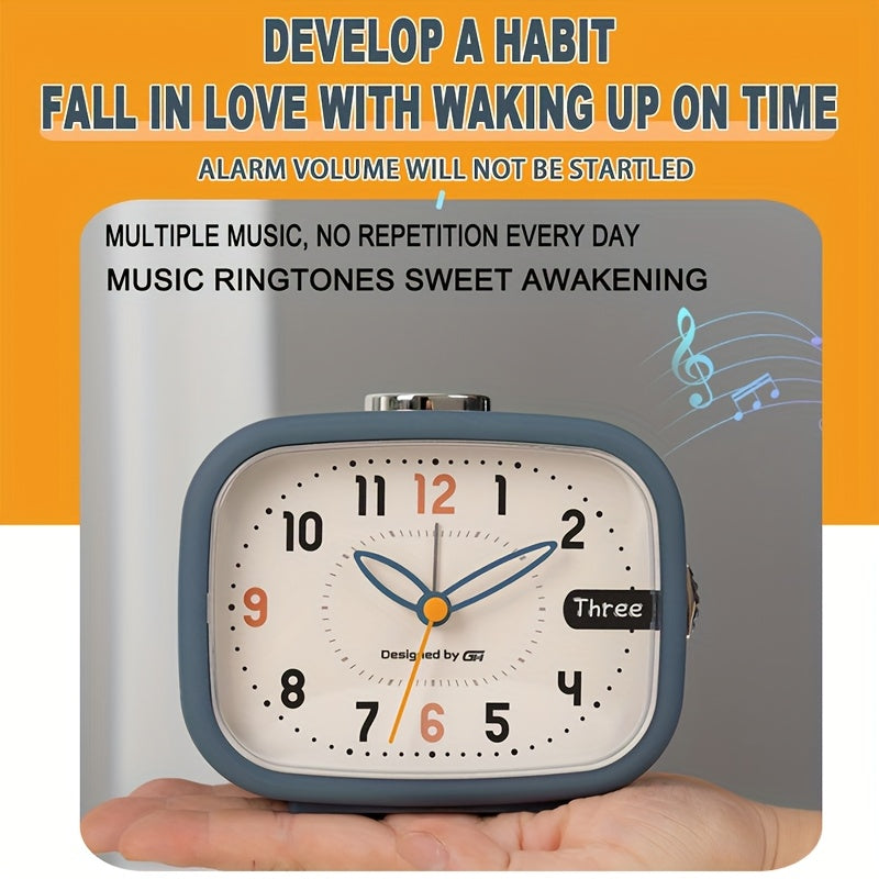 This music alarm clock includes seven silent music alarms that won't disturb your study or work, making it an ideal choice for your bedroom, office, or dorm room. It uses two AA batteries (not included) and features a night light and snooze function.