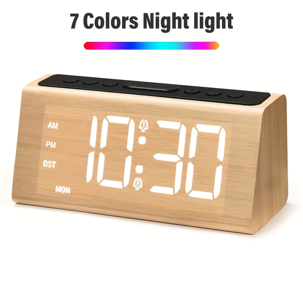 Bedroom Digital Alarm Clock - Electric LED Table Clock with Large Numbers, USB Plug-in, Loud Alarm, Simple Basic Digital Clock, Adjustable Volume, Dimmable, Suitable for Home and Office