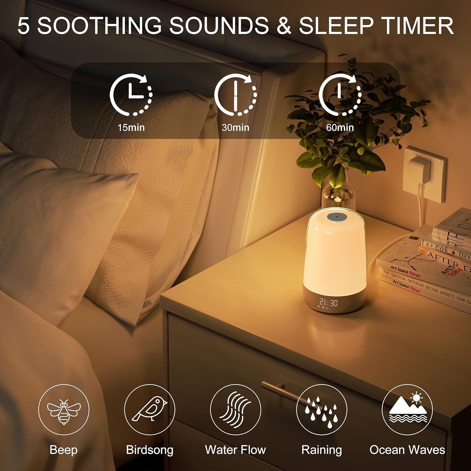 2packs, Touch Wake Up Night Light with Sunrise Simulation Alarm Clock, Heavy Sleepers, Bedroom, Sleep Aid, Nightlight, Daylight, 6 Colors, 5 Natural Sounds, Ideal for Gift
