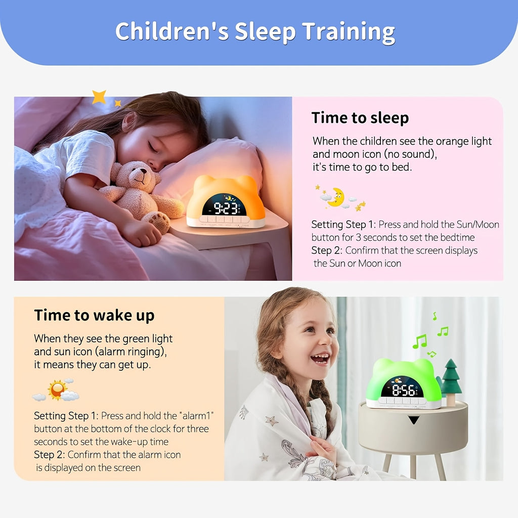Alarm Clock with Night Light, Children's Alarm Clock, Wake-up Children's Color Changing Alarm Clock, 11 Color Night Light Cat Clock, 10 Soothing Music, Children's Lock, Dual Alarm Clock, Sleep Training, Perfect Birthday Or New Year Gift