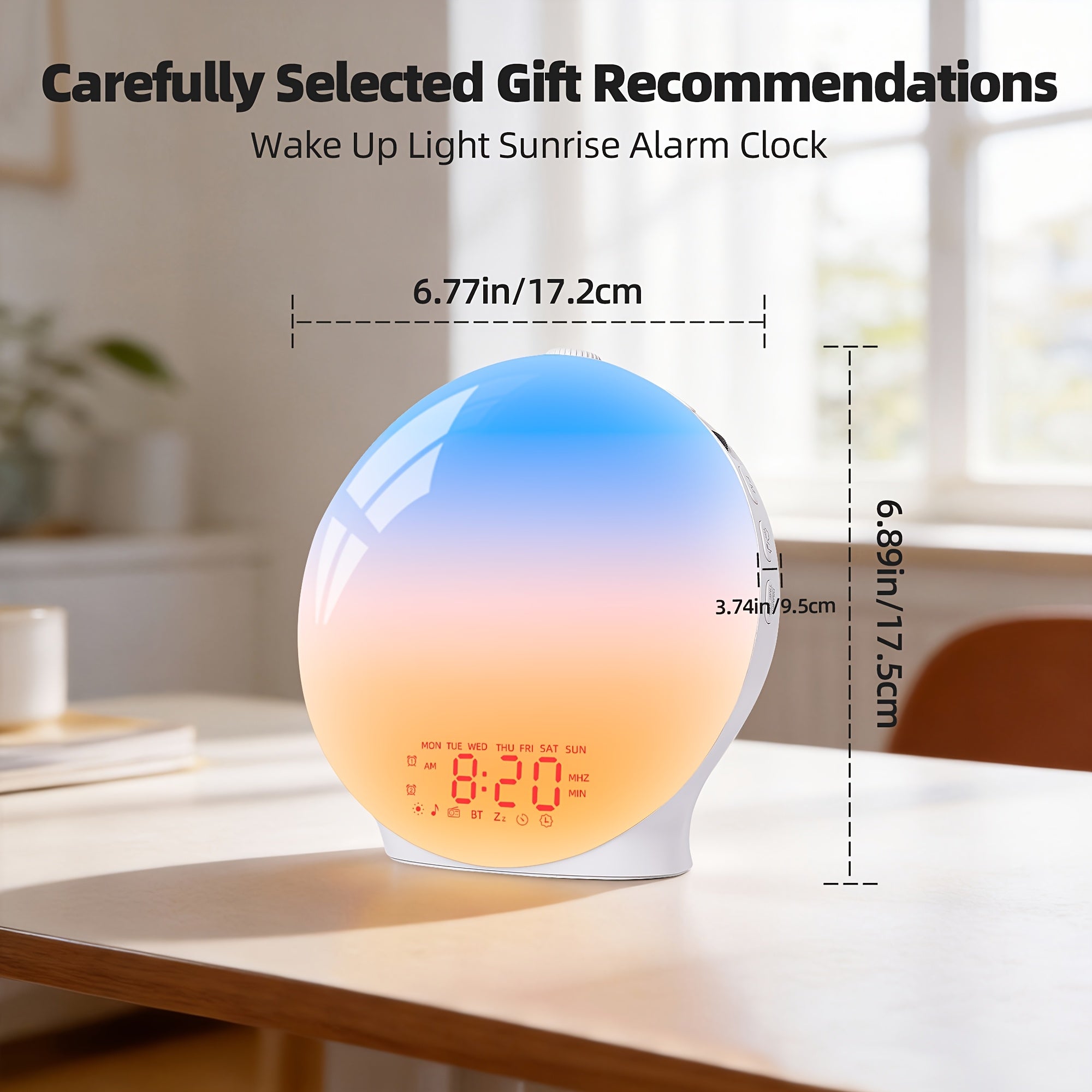 Wake-Up Light Alarm Clock - Sunrise Lamp | 7 Color Lights, Dual Alarms (2 Wake-Up Settings), 22 Sleep Music, 20-Level Dimming, Snooze, Usb Charging, For Bedroom\u002FHome\u002FDorm