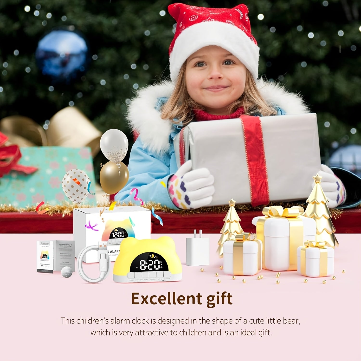 Alarm Clock with Night Light, Children's Alarm Clock, Wake-up Children's Color Changing Alarm Clock, 11 Color Night Light Cat Clock, 10 Soothing Music, Children's Lock, Dual Alarm Clock, Sleep Training, Perfect Birthday Or New Year Gift