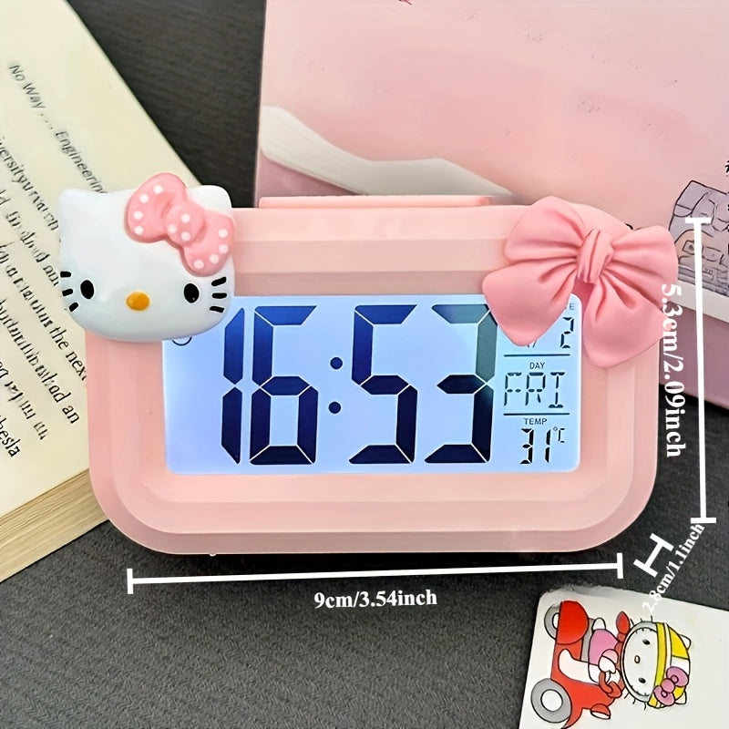 Hello Kitty Alarm Clock Sanrio Hello Kitty Large Pink Screen Alarm Clock | Cute Anime Night Light Desktop Decoration, Perfect for Dormitories and Bedrooms, Enchanting Gift Ideas, Cute Bow Design with Stickers, DIY Your Favorite Appearance