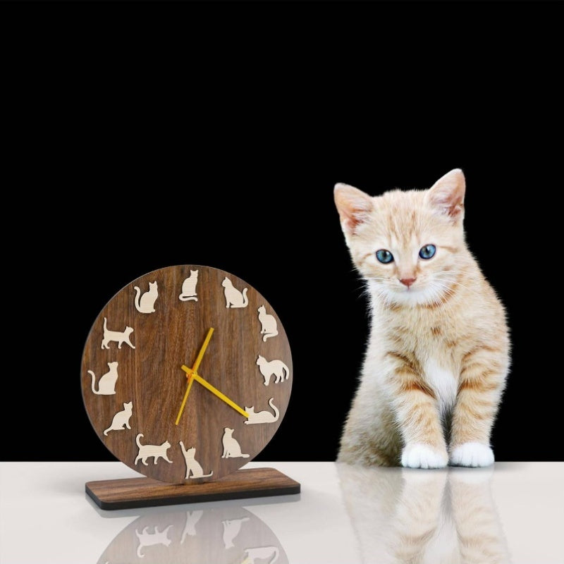 Cute -Themed Silent Non-Ticking Desk Clock with Alarm - Resin Battery-Powered Irregular Shaped Modern Minimalist Design, Hands & Yellow Face, Silhouettes - Home Office Bedroom Living Room Decor, Easy-Read Large Numbers, No Electricity Needed