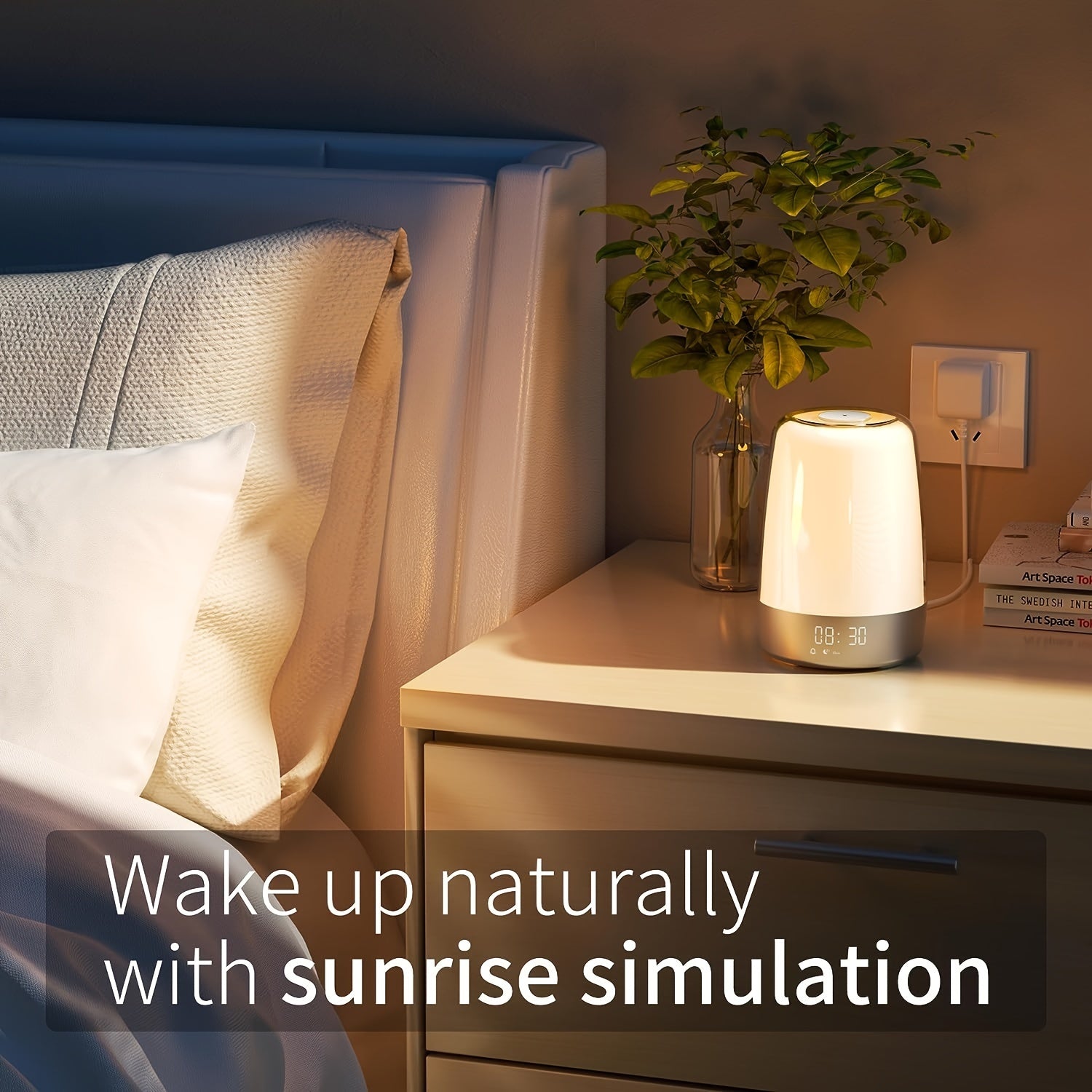 2packs, Touch Wake Up Night Light with Sunrise Simulation Alarm Clock, Heavy Sleepers, Bedroom, Sleep Aid, Nightlight, Daylight, 6 Colors, 5 Natural Sounds, Ideal for Gift