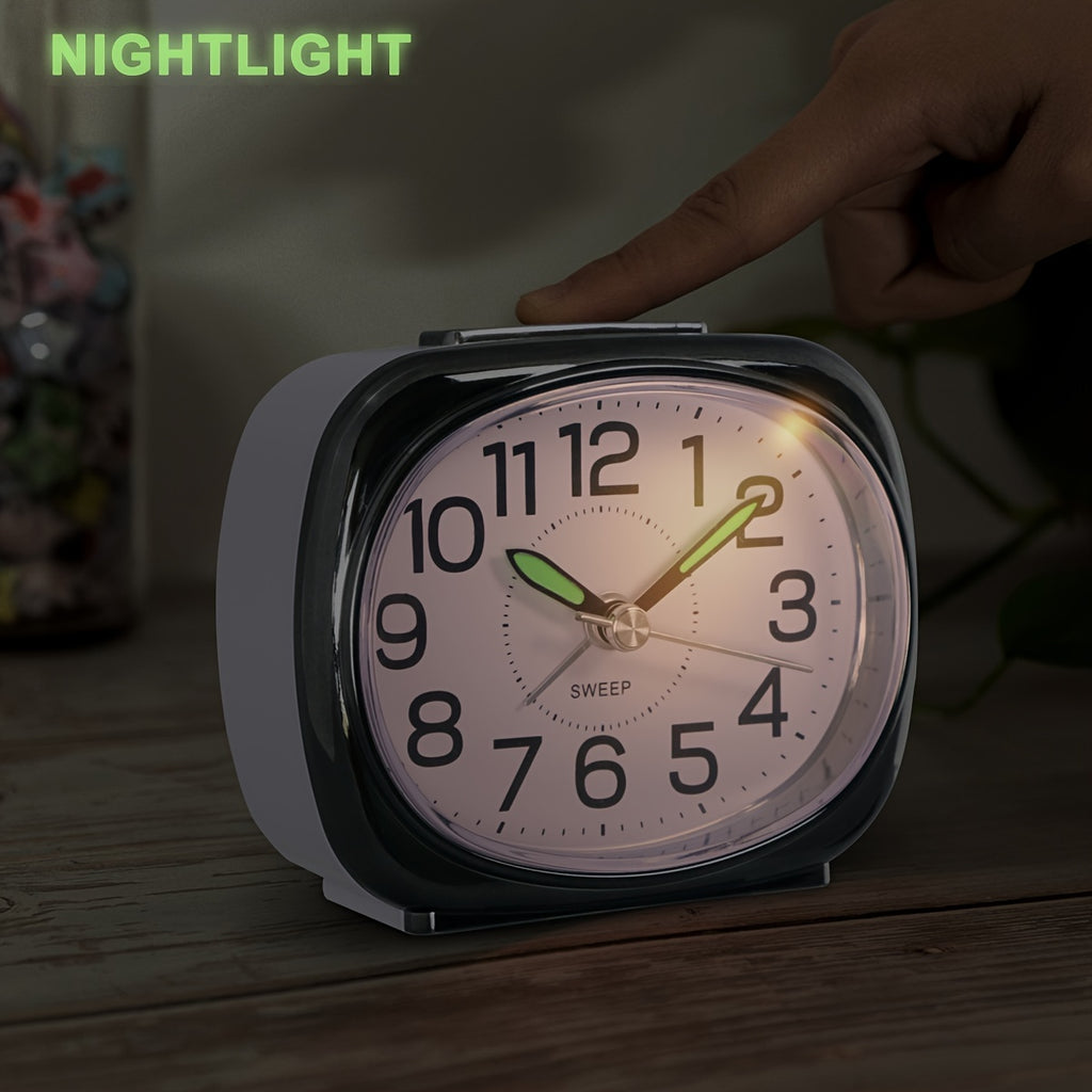 Silent Non-Ticking Alarm Clock with Night Light - Battery Operated, Large Dial, Snooze Feature, Easy to Use for Home & Travel